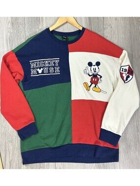 VTG Mickey Mouse Crewneck Color Block Sweatshirt 90s Disney Size M